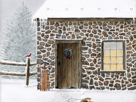 Christopher Lanser, springhouse, snow, sled, Christmas